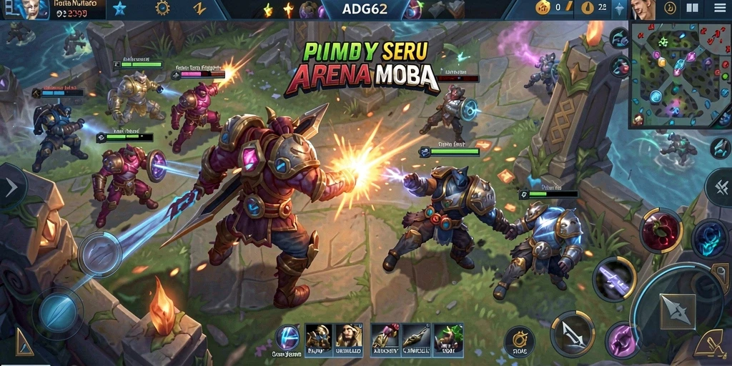 Tangkapan layar gameplay seru dari ADG62 di arena MOBA.