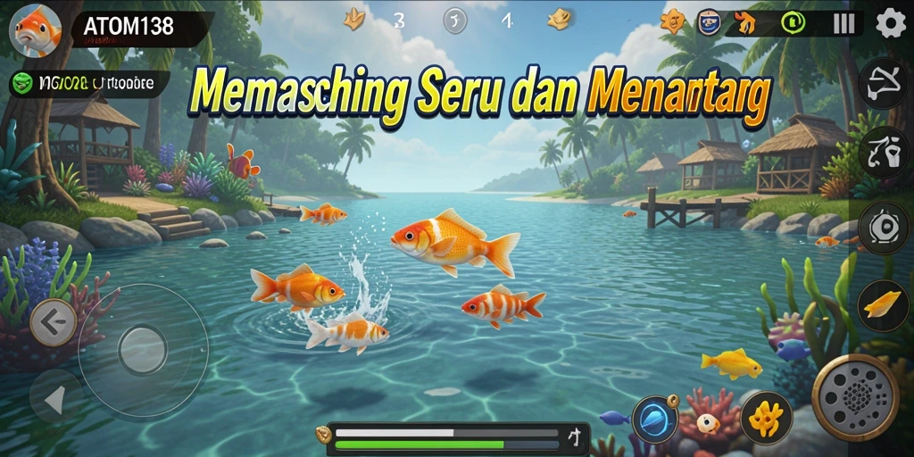 Screenshot gameplay ATOM138 menunjukkan pengalaman memancing yang mendebarkan.