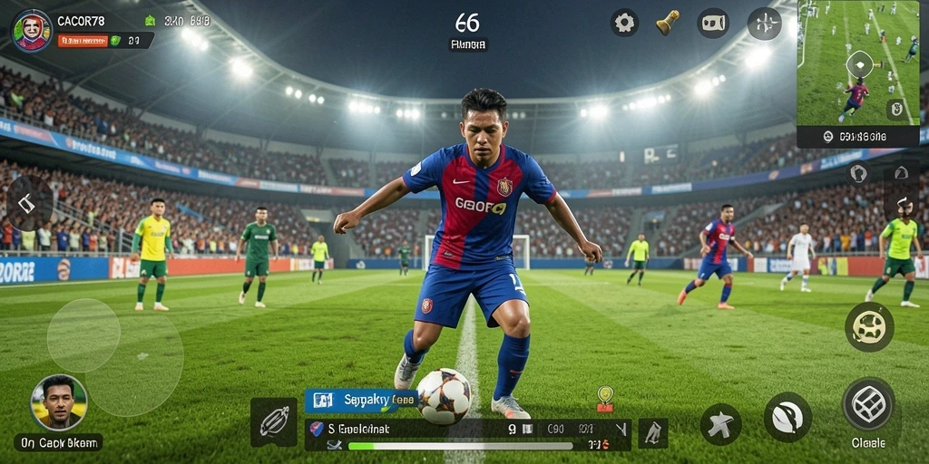 Gameplay seru dalam CACOR78 dengan aksi sepak bola mendebarkan.