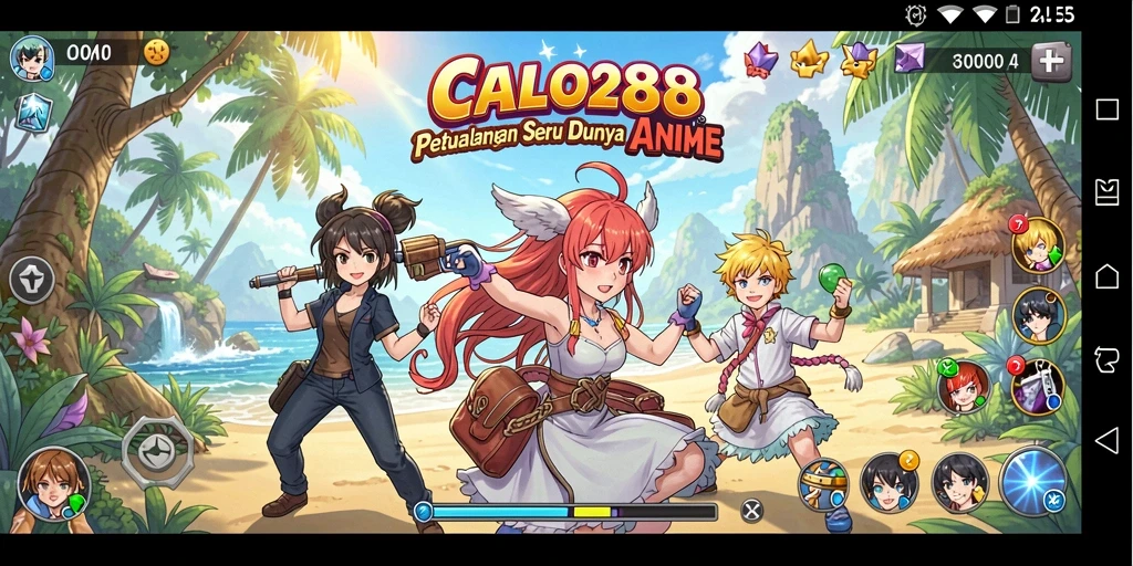 Tangkapan layar gameplay dari CALO288 menampilkan karakter anime yang dinamis.