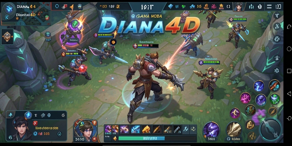 Tangkapan layar utama DIANA4D menampilkan pertempuran seru di arena MOBA.