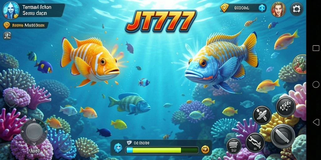 Screenshot gameplay JT777 yang menampilkan aksi tembak ikan yang seru.