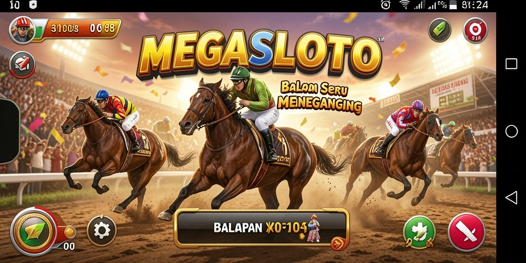 Gameplay seru dan mendebarkan dari MEGASLOTO di lintasan balap.
