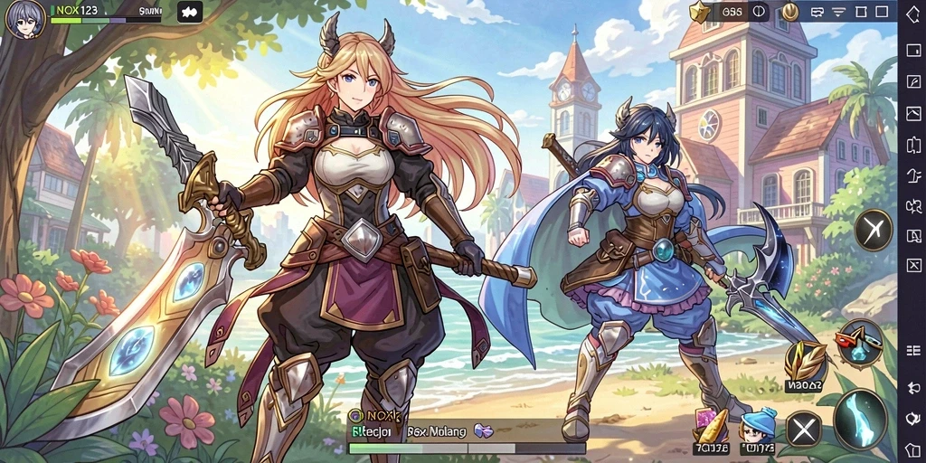Tangkapan layar gameplay NOX123 menampilkan aksi karakter Anime yang mendebarkan.