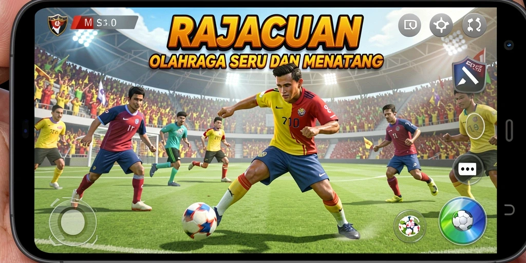 Screenshot menampilkan aksi seru dalam permainan olahraga RAJACUAN.