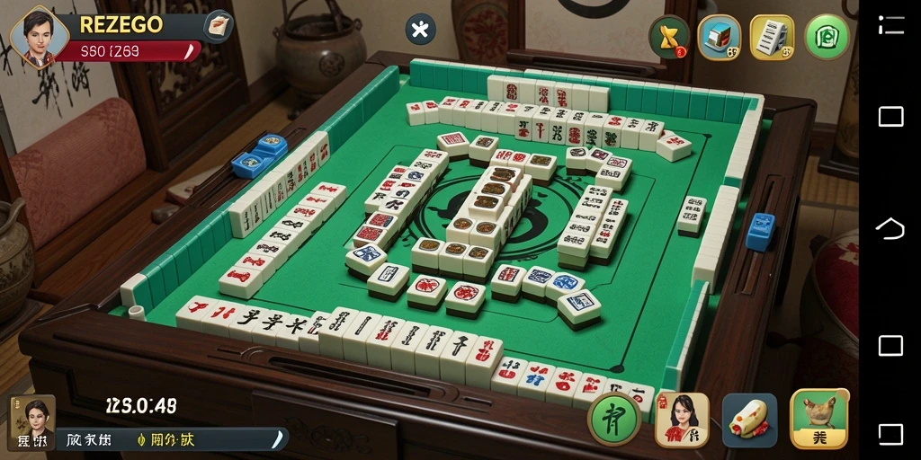 Tampilan seru gameplay REZEGO dengan ubin Mahjong berwarna.