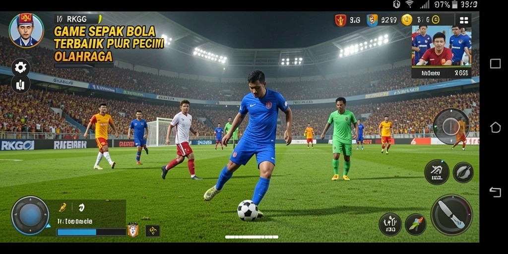 Tampilan gameplay <strong>RKGG</strong> menunjukkan aksi sepak bola yang menegangkan.