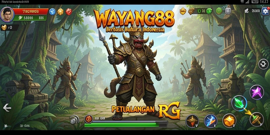 Tampilan gameplay epik di WAYANG88 dengan nuansa budaya Indonesia.